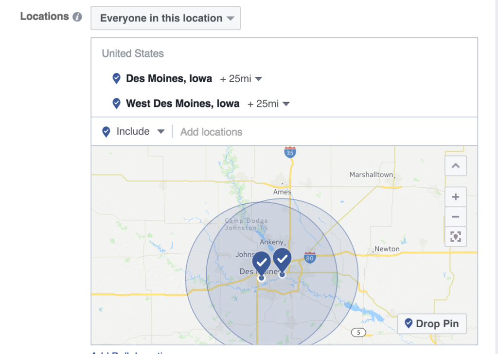 Des Moines Coffee Shop Facebook Ad_Location